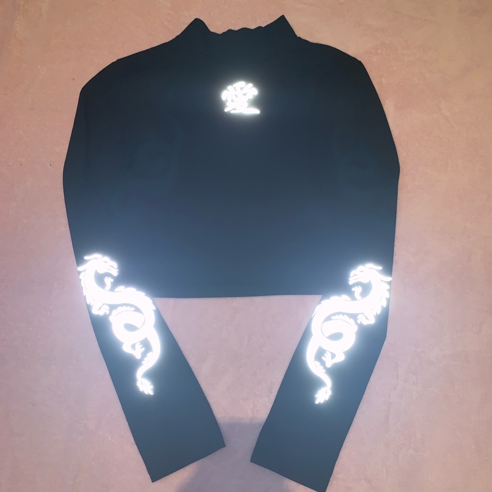 Black going out crop top with Chinese dragon design